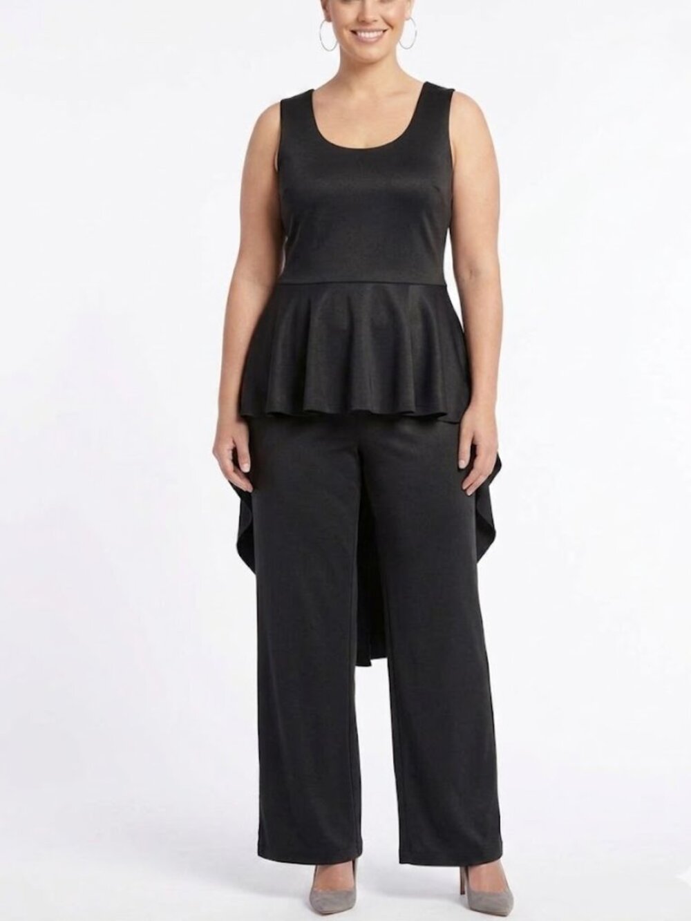 Socialite Black Peplum Jumpsuit High Low Open Back Party Wedding Guest